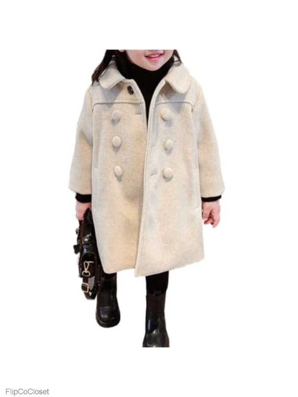 Toddler Girls Double Breasted Trench Coat Dress Coat Warm Fleece Lined Peacoat
